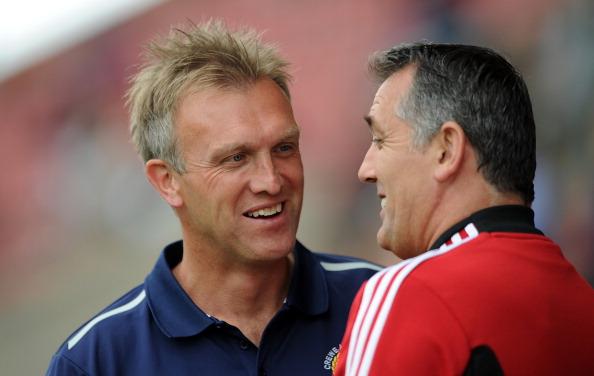 Crewe Alexandra boss Steve Davis (left) will be hoping for three points against Shrewsbury